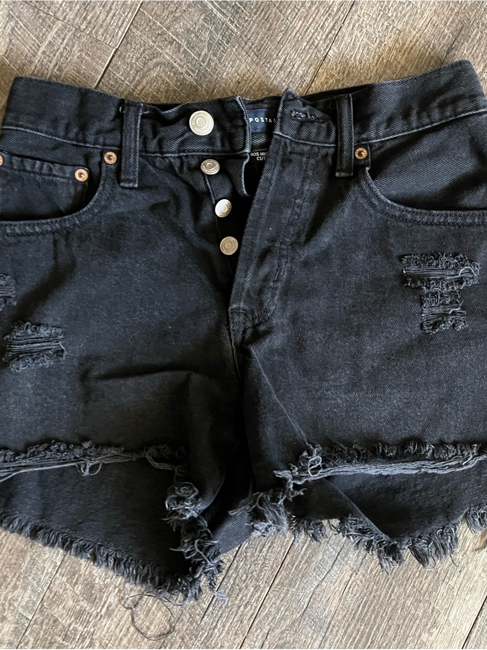 Aeropostale Black Distressed Frayed Hem Denim Shorts 90s High Rise